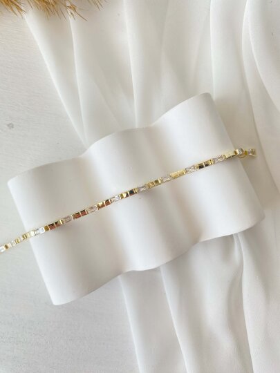 Dikdörtgen Taş Detaylı Ezme Bileklik - 2