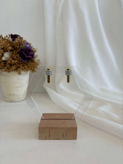 Dikdörtgen Taş Detaylı Küpe - 2