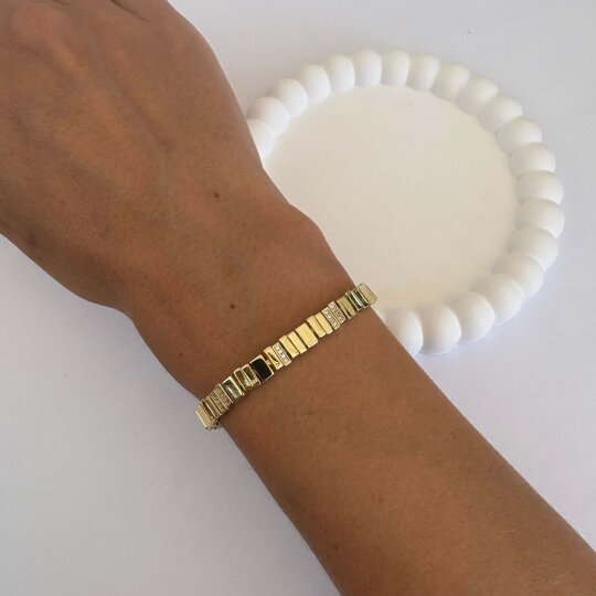 Dikdörtgen Taşlı Bileklik - Gold  - 2