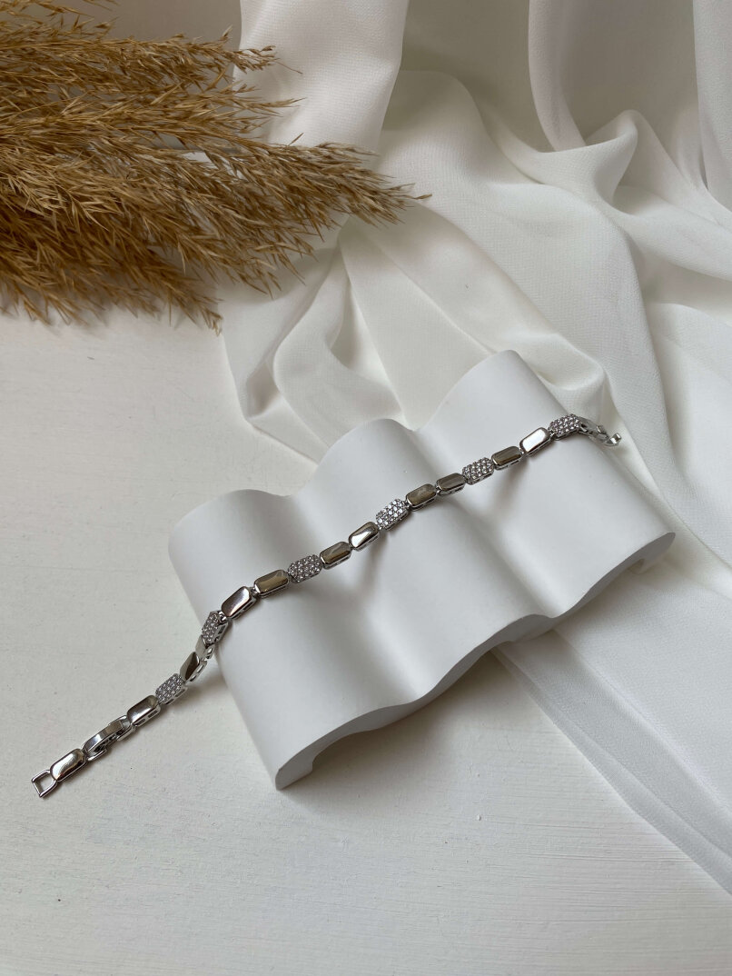 Dikdörtgen Taşlı Ezme Gümüş Bileklik  - 2