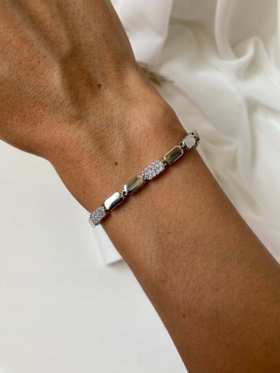 Dikdörtgen Taşlı Ezme Gümüş Bileklik  - 3