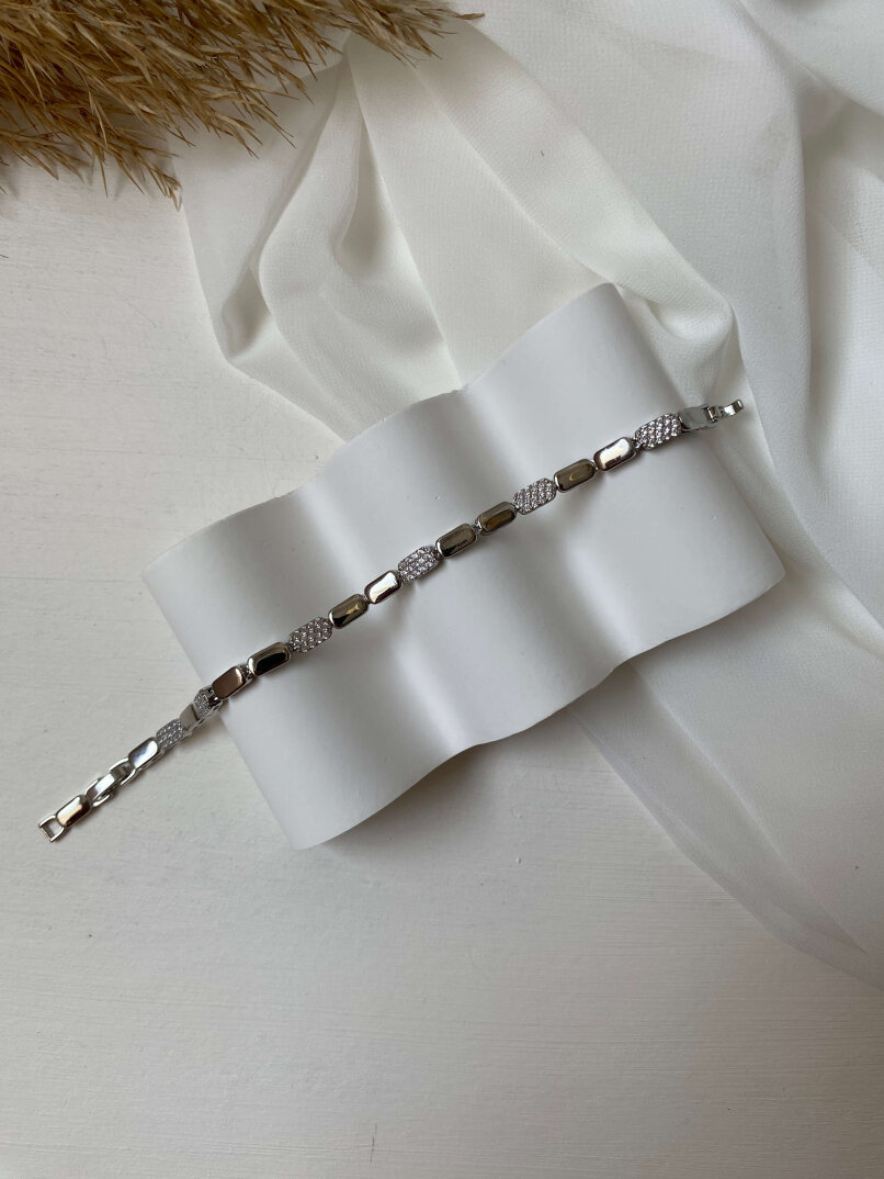 Dikdörtgen Taşlı Ezme Gümüş Bileklik  - 1