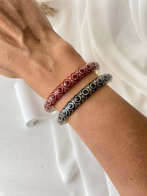 Geometrik Detaylı Kelepçe- Bordo - 4