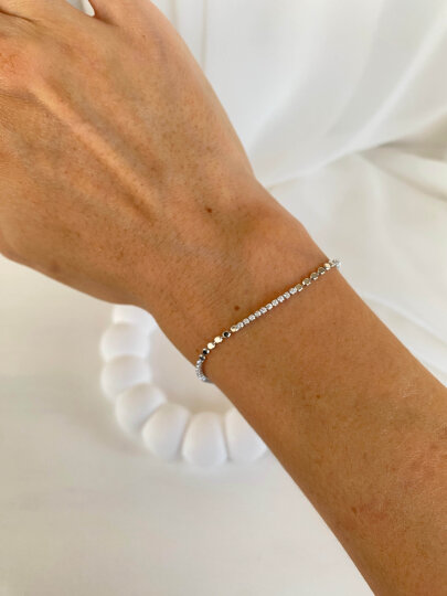 İnce Taşlı  Zincir Bileklik - Gümüş - 2