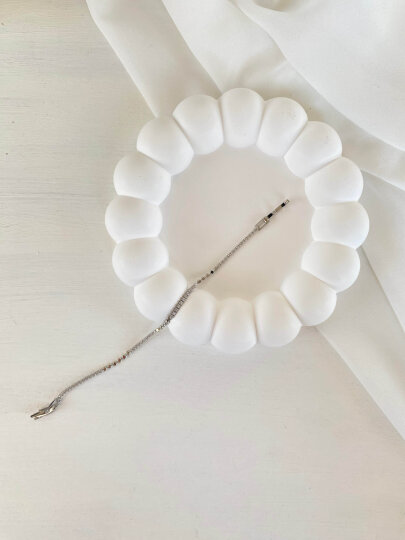 İnce Taşlı  Zincir Bileklik - Gümüş - 3