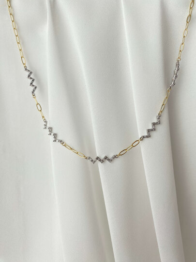 İnce Zikzak Detaylı Ataç Kolye- Çift Renk