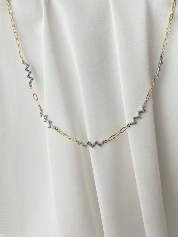 İnce Zikzak Detaylı Ataç Kolye- Çift Renk - 1