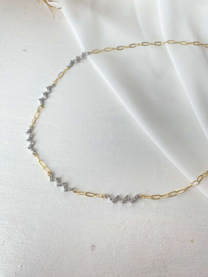 İnce Zikzak Detaylı Ataç Kolye- Çift Renk - 2