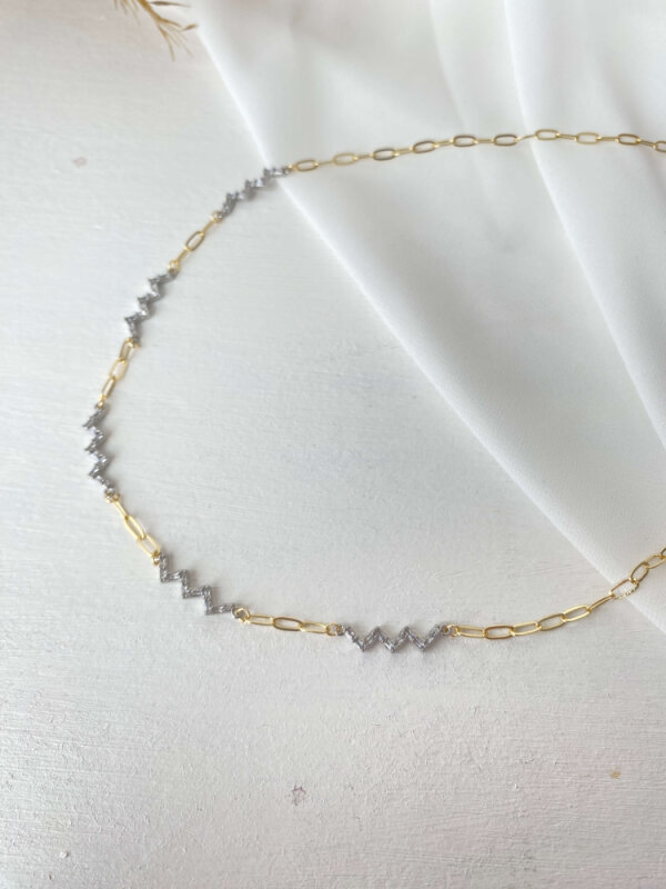 İnce Zikzak Detaylı Ataç Kolye- Çift Renk - 2