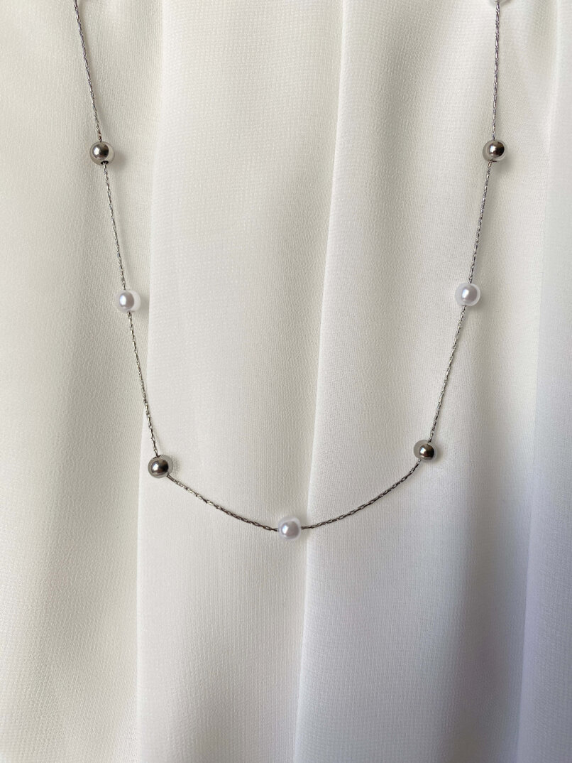 İnci ve Toplu Kolye Gümüş - 2