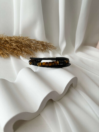 Kahverengi Taşlı Siyah  3'lü Yılan Derisi Bileklik  - 3