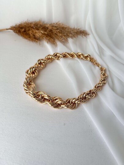 Kalın Sarmal Halat Kolye - Gold Renk - 4