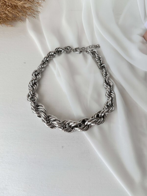 Kalın Sarmal Halat Kolye - Gümüş Renk - 3