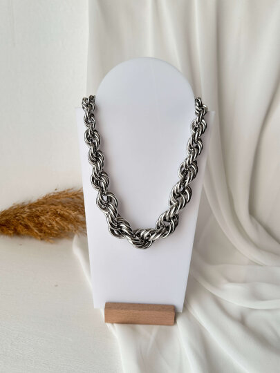 Kalın Sarmal Halat Kolye - Gümüş Renk