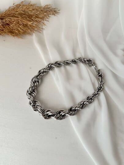 Kalın Sarmal Halat Kolye - Gümüş Renk - 4