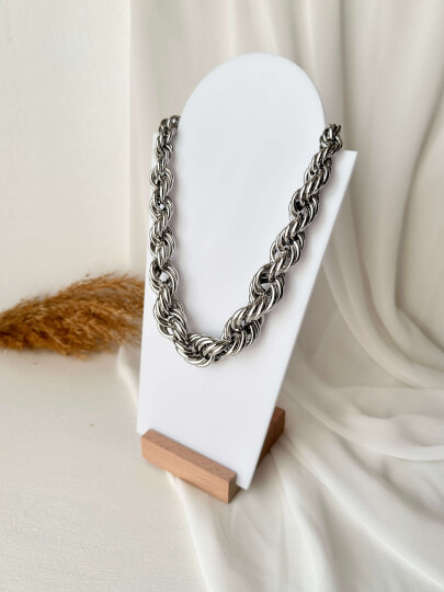 Kalın Sarmal Halat Kolye - Gümüş Renk - 2