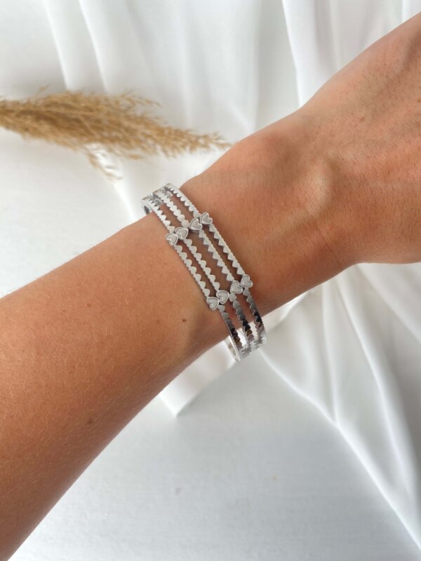 Kalp Detaylı Çok Sıralı Kelepçe - Gümüş Renk  - 2