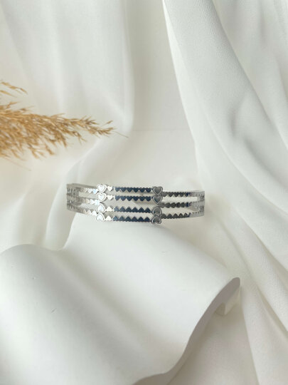 Kalp Detaylı Çok Sıralı Kelepçe - Gümüş Renk 