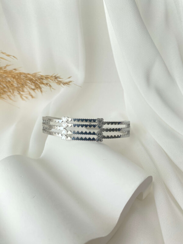 Kalp Detaylı Çok Sıralı Kelepçe - Gümüş Renk  - 1