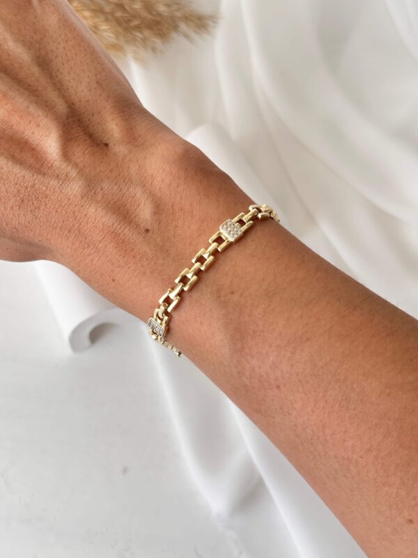 Kare Kalın Zincir Taş Detaylı Bileklik - 3