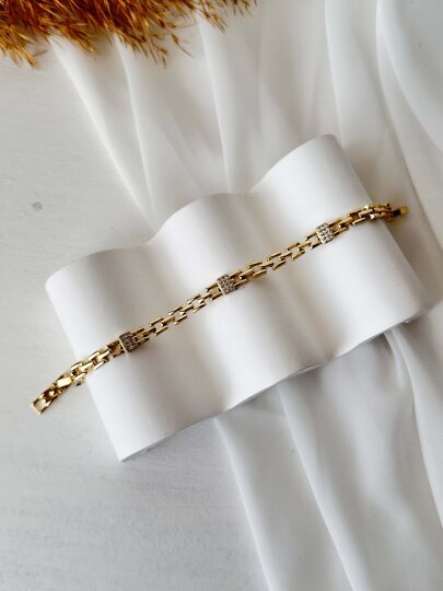 Kare Kalın Zincir Taş Detaylı Bileklik