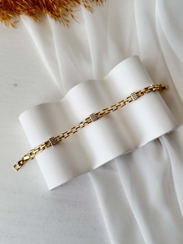 Kare Kalın Zincir Taş Detaylı Bileklik - 1