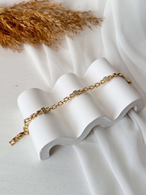 Kare Kalın Zincir Taş Detaylı Bileklik - 2