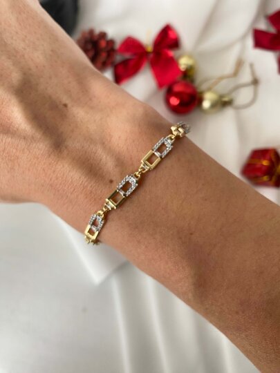 Kare Taşlı Zincir Bileklik - Gold Renk - 3