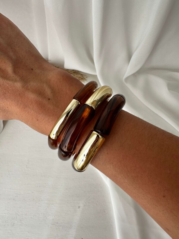 Kemik  Detaylı Bileklik Kahve- Gold - 4