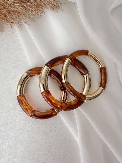 Kemik  Detaylı Bileklik Kahve- Gold - 2