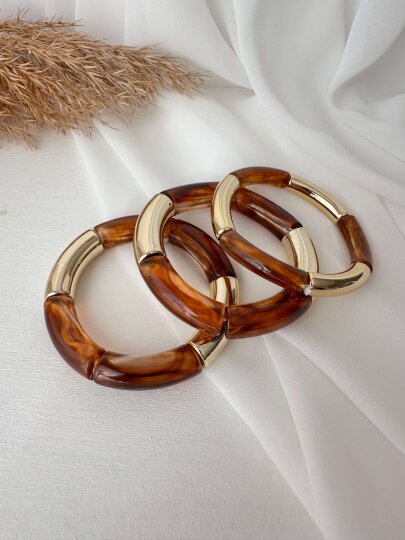 Kemik  Detaylı Bileklik Kahve- Gold - 3