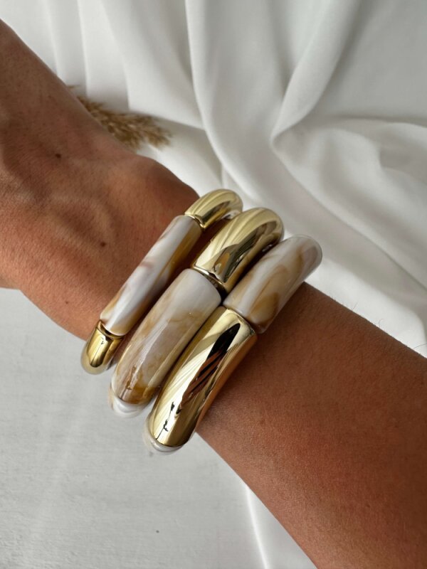 Kemik Detaylı Bileklik - Krem-Gold - 3