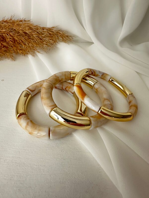 Kemik Detaylı Bileklik - Krem-Gold - 1