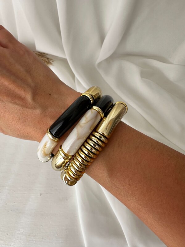 Kemik Detaylı Bileklik -Siyah-Gold - 3
