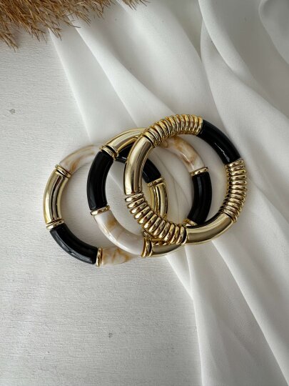 Kemik Detaylı Bileklik -Siyah-Gold - 2