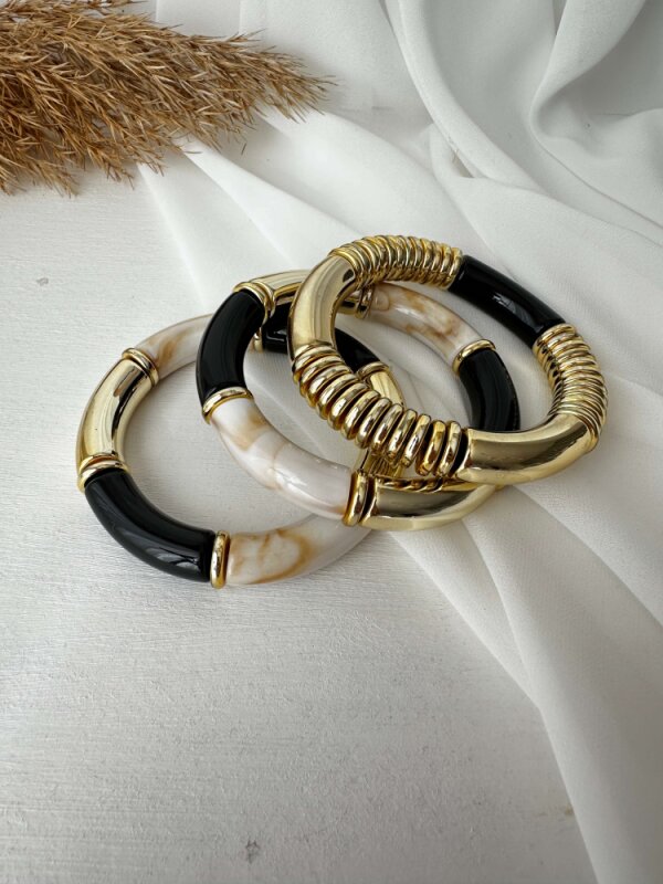 Kemik Detaylı Bileklik -Siyah-Gold - 1