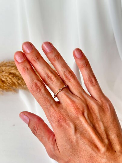 Kemik Görünümlü Taşlı İnce Yüzük - Gold - 2