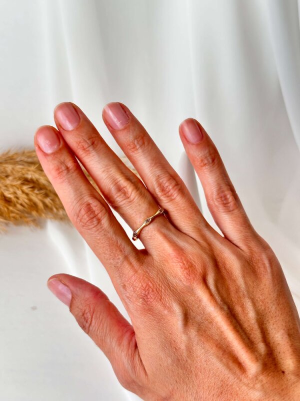 Kemik Görünümlü Taşlı İnce Yüzük - Gold - 2