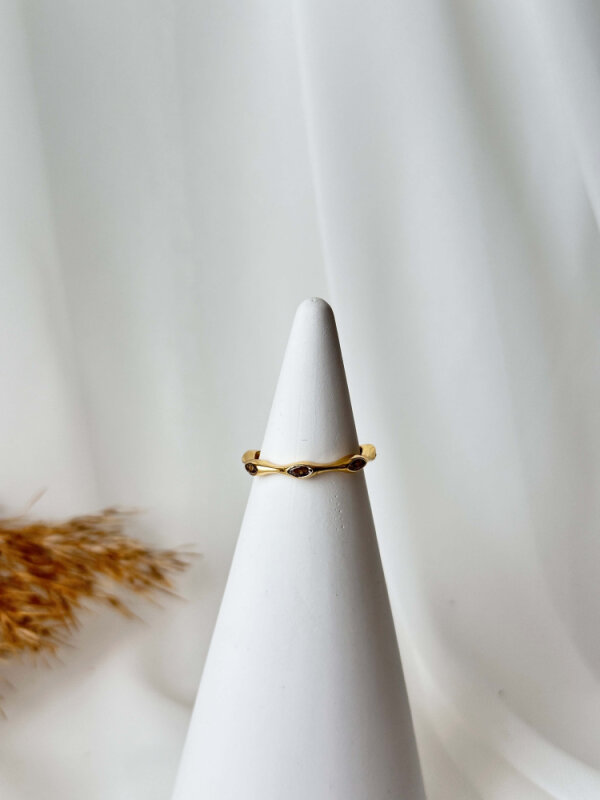 Kemik Görünümlü Taşlı İnce Yüzük - Gold - 1