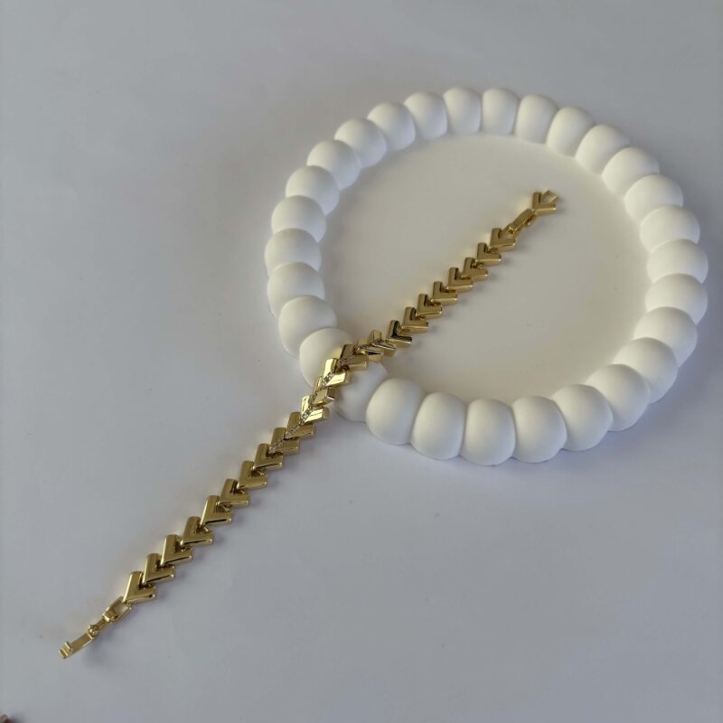 Kılçık Kalın Ortası Taşlı Bileklik - Gold - 1