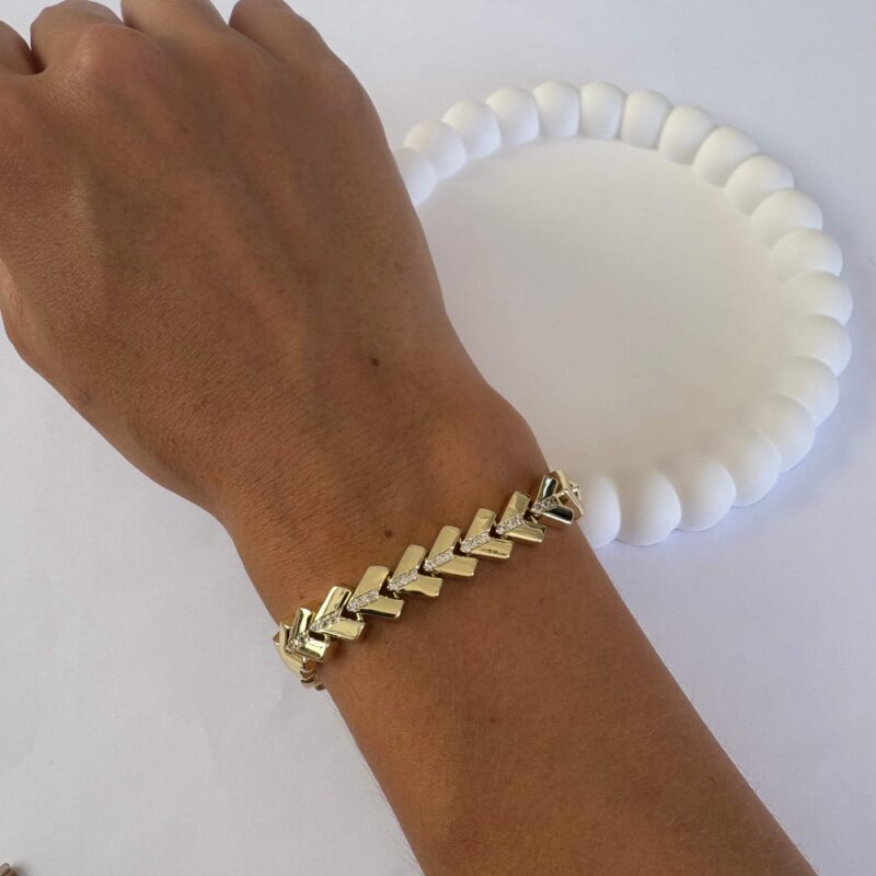 Kılçık Kalın Ortası Taşlı Bileklik - Gold - 2