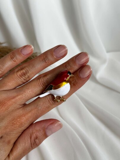 Kırmızı-Beyaz Kuş Broş - 4