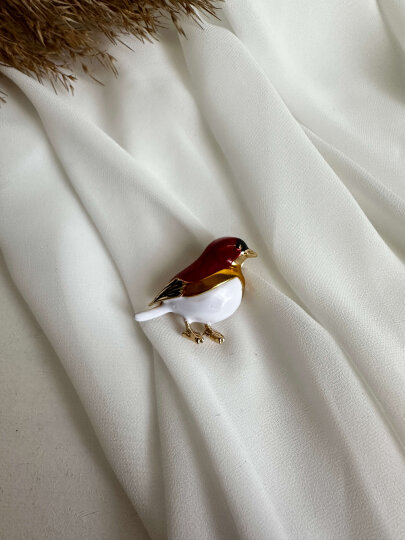 Kırmızı-Beyaz Kuş Broş - 3