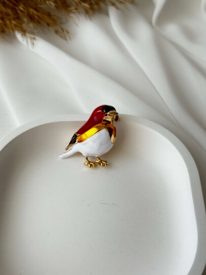 Kırmızı-Beyaz Kuş Broş