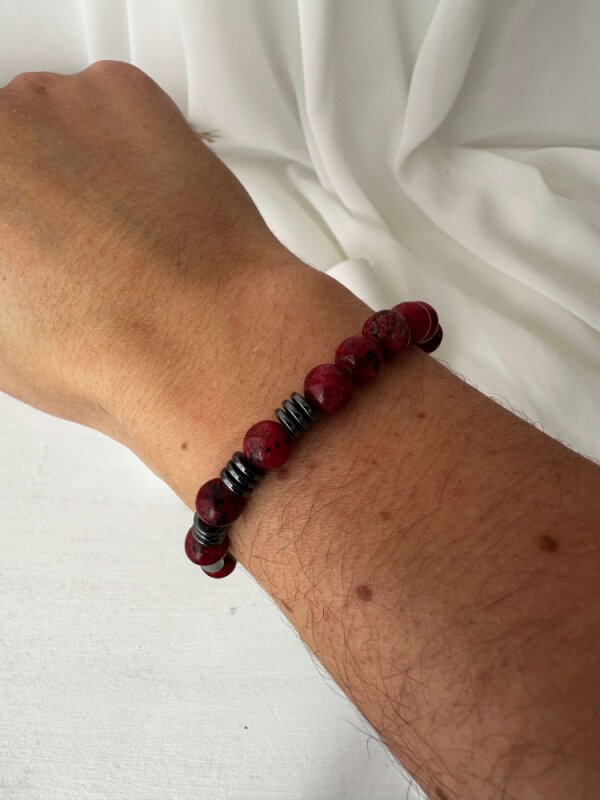 Kırmızı Taşlı Metal Detaylı Bileklik - 2