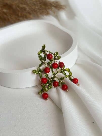 Kırmızı Toplu Yılbaşı Ağacı Broş