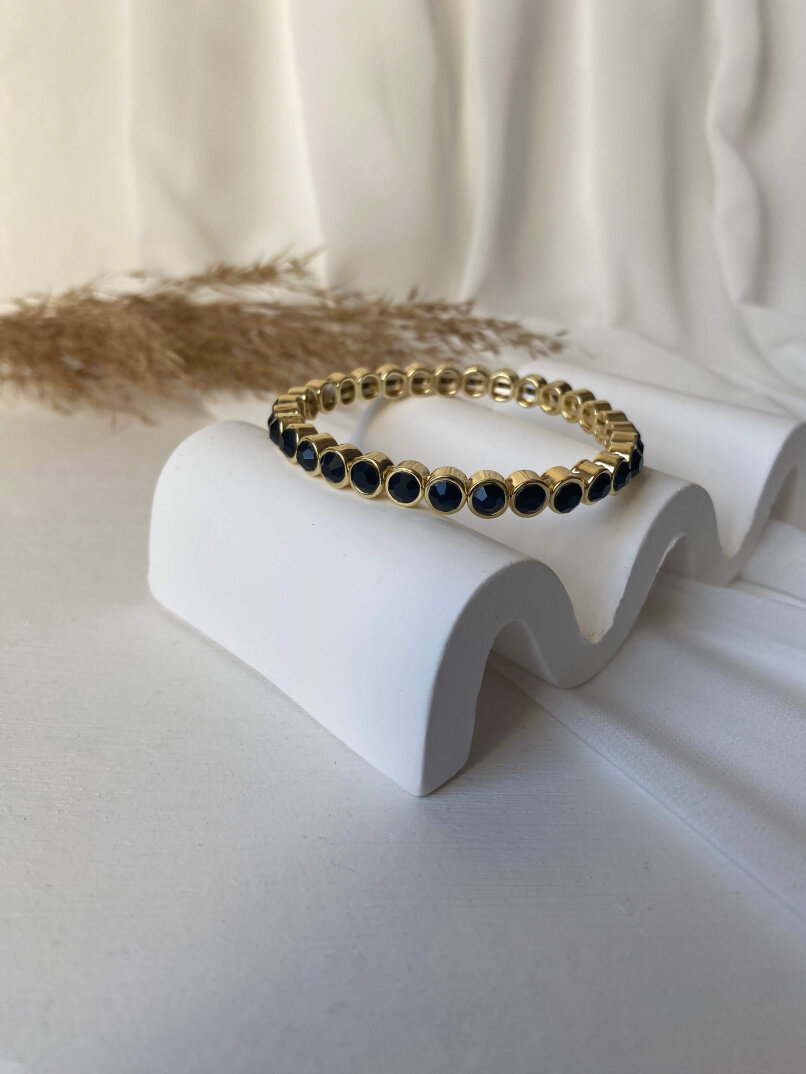 Lastikli Siyah Taşlı Bileklik-Gold - 3