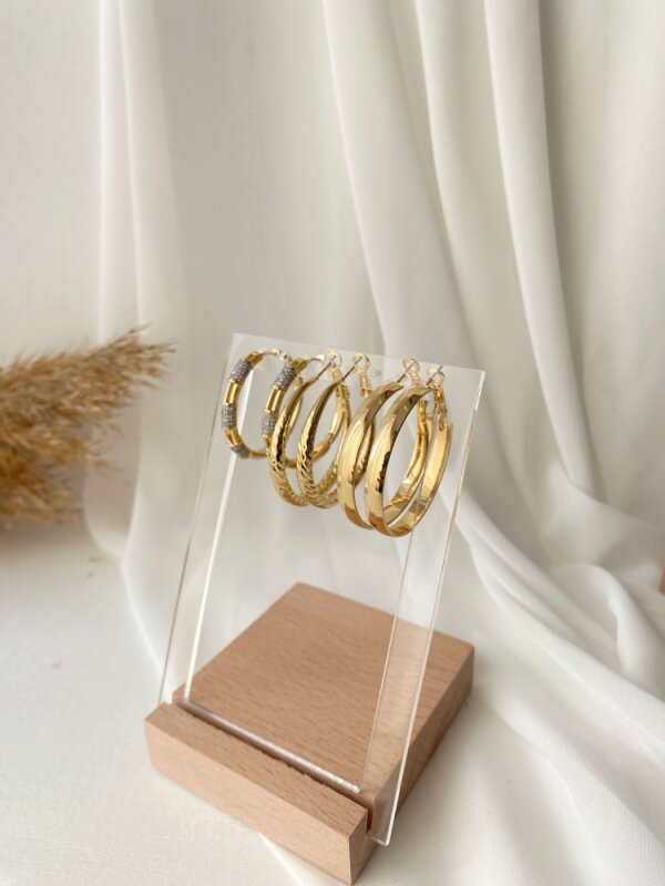 Lazer Detaylı Orta Boy Halka Küpe  - 3