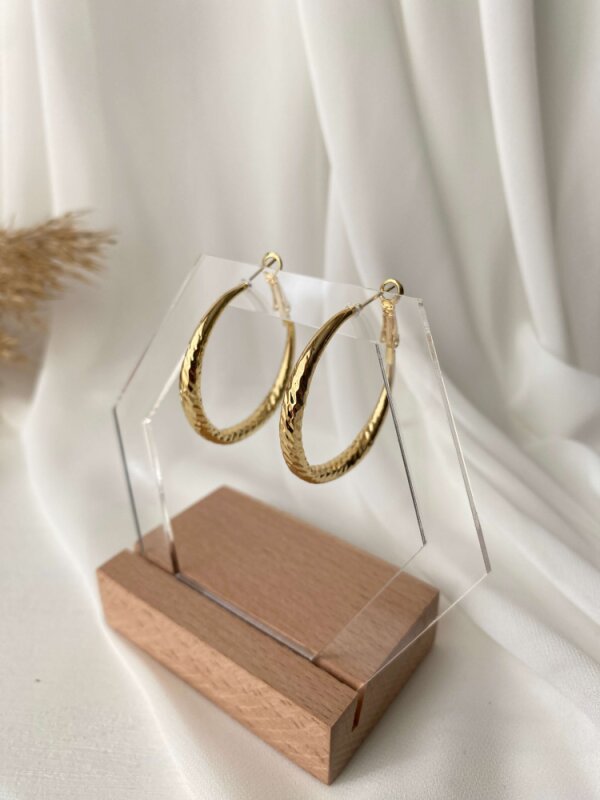 Lazer Detaylı Orta Boy Halka Küpe  - 1