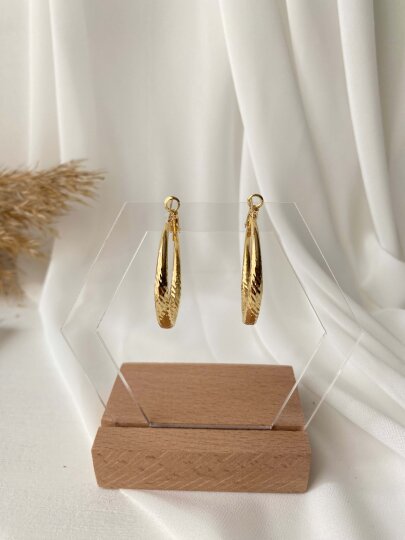 Lazer Detaylı Orta Boy Halka Küpe  - 2